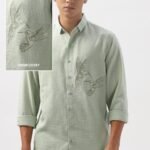 Humming Birds Vienna Green Nature-Inspired Embroidered Shirt