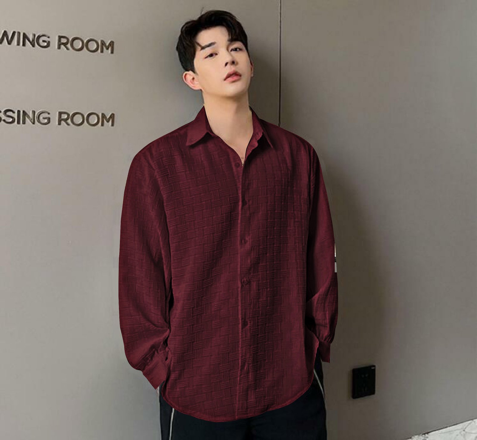 055a3.jpg Boxy Fit Imported Fabric Red Men’s Shirt - Image 1