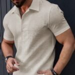 Men’s Stylish Casual Textured Cream Shirt
