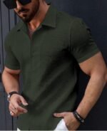 Men’s Stylish Casual Textured Green Shirt