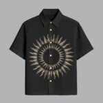 Black Round Printed Half Sleeve Shirt for Men Trendy Graphic Desi