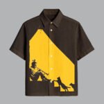 Brown Printed Half Sleeve Shirt for Men Vintage Streetwear Look