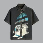 Black Stylish Printed Half Sleeve Shirt for Men Modern Urban Look