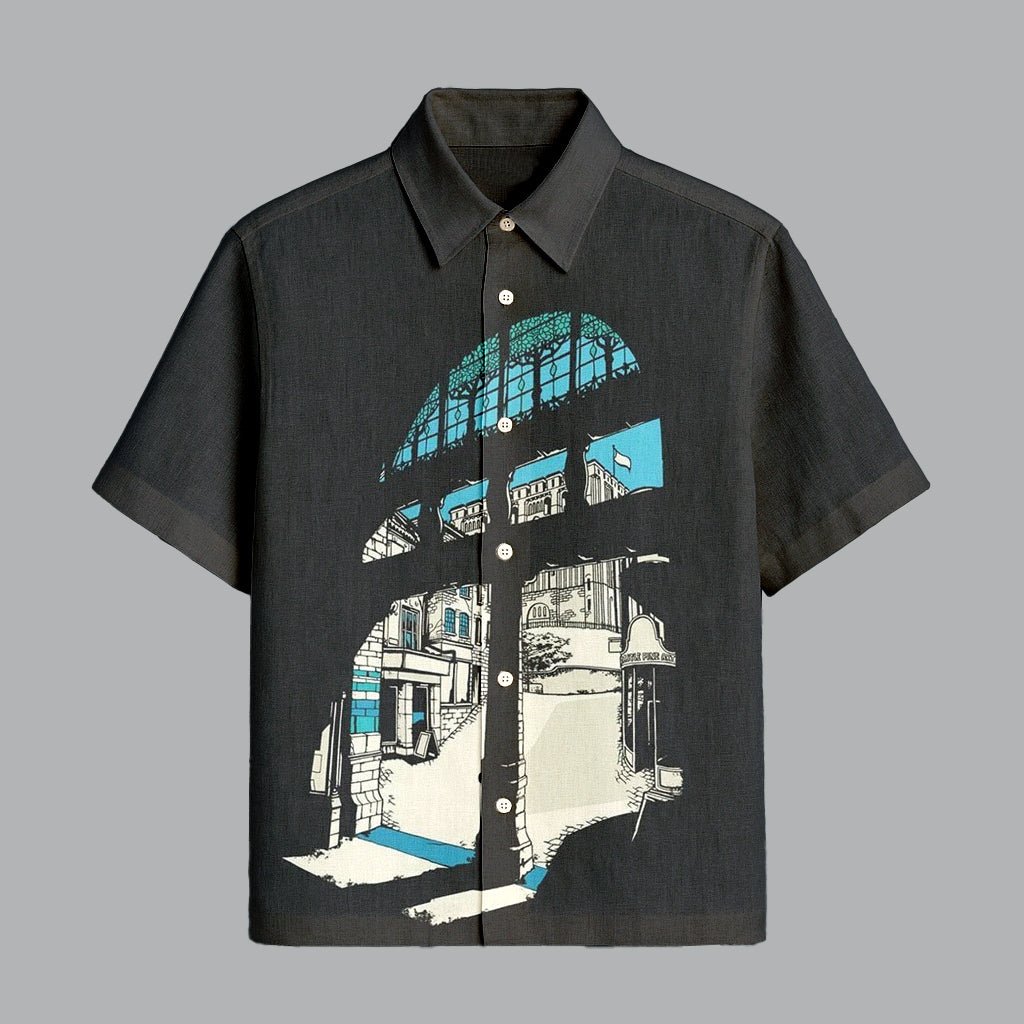 115.jpg Black Stylish Printed Half Sleeve Shirt for Men Modern Urban Look - Image 1