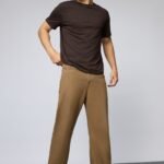Golden Brown Earth Tone Relaxed Wide-Leg Denim Jeans