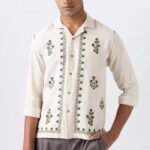 Olive Grove Cotton-Linen Natural Embroidered Shirt