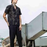 Black Linen Embroidered Notched Lapel Korean Shirt & All Day Pants Co-ord Set