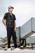 Black Linen Embroidered Notched Lapel Korean Shirt & All Day Pants Co-ord Set