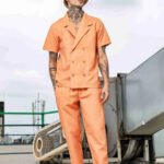 Brown Color Notched Lapel Textured Fabric Shirt & All Day Lounge Pants Co-ord Set