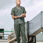 Olive Notched Lapel Linen Embroidered Shirt & Solid Linen All Day Pants Co-ord Set