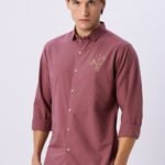 Arctic Reindeer Pink Playful Embroidered Cotton Shirt