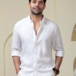 Crystal White Pre-Washed Linen Blend Classic Casual Shirt for Men