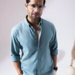 Aqua Blue Pre-Washed Linen Blend Breezy Summer Casual Shirt