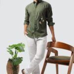 Green Crane Inspired Embroidered Cultural Shirt
