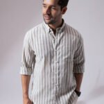Sage Green Striped Linen Cotton Lightweight Summer Shirt