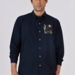 Midnight Mesa Blue Stripe Artistic Embroidered Shirt