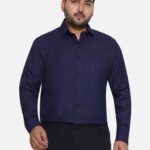 Plus Size Men Comfort Fit Navy Blue Solid Pure Cotton Shirt