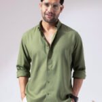 Moss Green Pre-Washed Linen Cotton Comfort Fit Casual Shirt