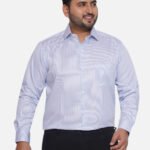 Plus Size Men Regular Fit Blue Striped Cotton Casual Shirt