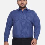 Plus Size Men Regular Fit Blue Striped Cotton Casual Shirt