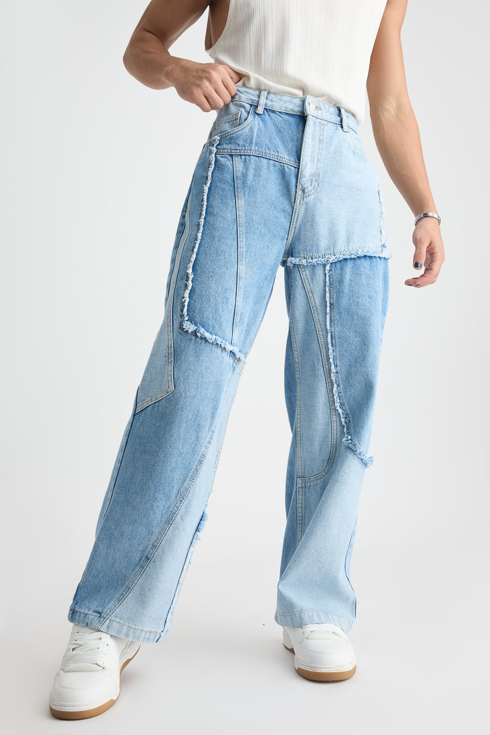 20march_1832-Edit.jpg Blue Patchwork Creative Streetwear Straight-Fit Denim Jeans - Image 1