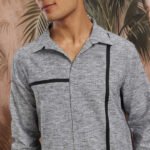 Men Melange Paneled Cotton Shirt With Trousers Co-Ord Set