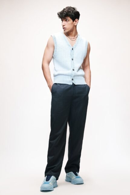 Super Navy Tailored Look Straight Pinstripe Pants for Men