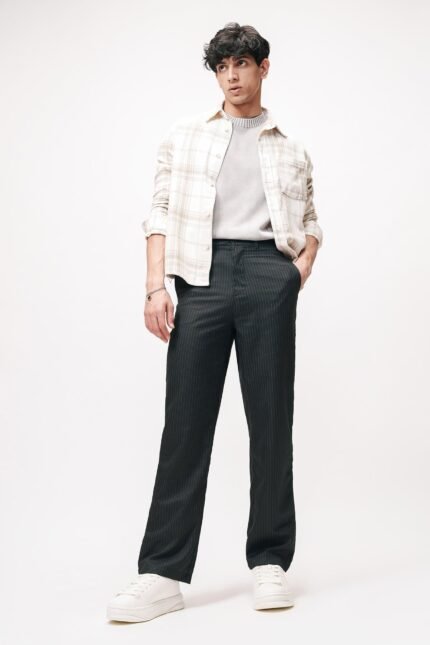 Dapper Black Tailored Straight Pinstripe Pants for Men