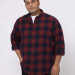 Plus Size Men Regular Fit Maroon and Black Checked Cotton Shirt