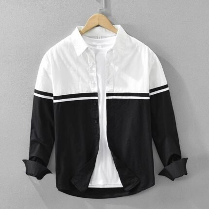 Men’s White & Black Patchwork Long Sleeve Shirt