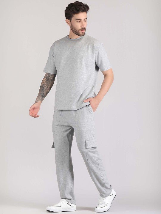 6b4709fa-8d1d-4402-bdf5-dfffb1ddaf8d1726394619480-Raxedo-Pure-Cotton-T-Shirt-With-Trousers-4091726394618984-1.jpg Round Neck Pure Cotton T Shirt & Cargo Jogger Co Ords Set - Image 1