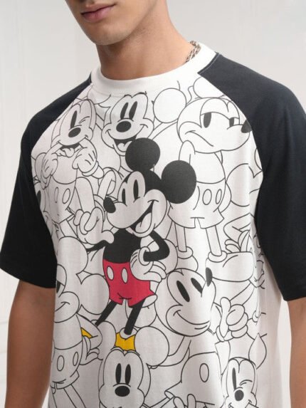 Disney Mickey mouse Men Round Neck Relaxed Textured Tshirt With Trouser