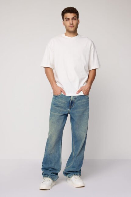 Blue Azure Fresh Wash Relaxed Baggy Straight Denim Jeans