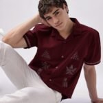 Temple Trail Maroon Cultural Motif Embroidered Shirt