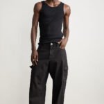 Jet Black Utility Pocket Baggy Cargo Jeans for Men