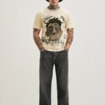 Beige Graphic Printed Cotton T Shirt