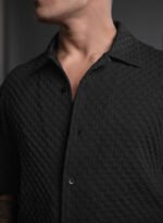 Half Sleeve Big Bubble Textured Black Shirt - Image 2