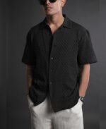 Half Sleeve Big Bubble Textured Black Shirt - Image 3