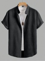 Men’s Textured Half Sleeve Black Shirt - Image 3