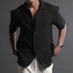Half Sleeve Big Bubble Textured Black Shirt