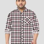 Black and Magenta Check Pattern Men Plus Size Shirt