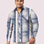 Blue and Beige Striped Men Plus Size Full Sleeve Shirt