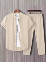 Plain Apricot Mens Full Set Trouser And Shirt Half Sleeves