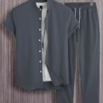 Plain Grey Mens Full Set Trouser And Shirt Half Sleeves