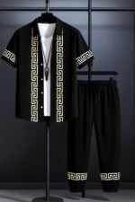 Black Border Men’s Casual Half Sleeve Shirt and Trouser Co-ord Set