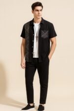 Black Design Men’s Casual Half Sleeve Shirt and Trouser Co-ord Set - Image 2