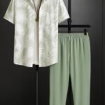 Leafy White Men’s Casual Half Sleeve Shirt and Trouser Co-ord Set