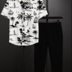 White Beach Men’s Casual Half Sleeve Shirt and Trouser Co-ord Set