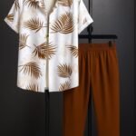 White Floral Men’s Casual Half Sleeve Shirt and Trouser Co-ord Set