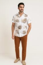 White Floral Men’s Casual Half Sleeve Shirt and Trouser Co-ord Set - Image 2